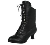 Women's Ankle Boots UK Winter Victorian Steampunk Lace-Up Warm Comfortable for Daily Wear & Cosplay, Leather Suede Mix, Pointed Toe, Kitten Heel, Vintage Inspired Fashion Booties with Secure Lacing