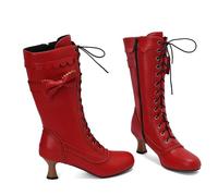 Women's Ankle Boots UK Winter Victorian Steampunk Lace-Up Warm Comfortable for Daily Wear & Cosplay, Leather Suede Mix, Pointed Toe, Kitten Heel, Vintage Inspired Fashion Booties with Secure Lacing