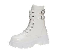 Women's Ankle Boots Waterproof Platform Black Gothic Chunky Heel Round Toe Booties for Women Slip On Combat Boots Wedge with Bat Wing Buckle Strap Lace Up Punk Motorcycle Booties Size 3.5-7.5