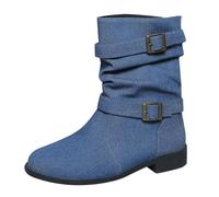 women's ankle boots Waterproofs Boots Women's Spring Autumn Winter Solid Color Large Size Denim Buckle Round Toe Low Heel Ankle Waterproof Side Zip Short Booties Wide chunky heels for women Blue 5