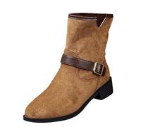 Women's Ankle Boots Wide Fit Boots Womens 2025 Fall/Winter : Buckle Fastened Mid Heel Chunky Heel Round Toe Booties for Women European & American Style Fashionable Booties Wide Calf (Khaki, 4.5)