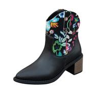 Womens Ankle Boots Winter Ankle Boots for Women UK Waterproof Pointed Toe Short Booties Women's Fall/Winter Heel Two Tone Booties Size 3-8 (Black, 5)