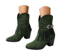 Women's Ankle Boots with Asymmetrical Cross Strap and Stacked Block Heel | Smooth-finish upper, round toe, short shaft, slip-on entry, buckle detail, low heel, office dressing and shopping trips