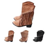 Women's Ankle Boots with Fringe Boots Plain Pointed Toe Block Heels Western Boots Vintage Non-Slip Soft Sole Half Boots Outdoor Large Sizes Ankle Boots Elegant Women's Boots, 35-41 EU, brown, 5 UK