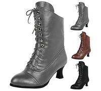 Women's Ankle Boots with Heel 42, Leather Boots Women's Medieval High Heels Sexy Ankle Boots Elegant Western Boots Lace-Up Ankle Boots Vintage Half Shaft Zip Women's Boots Half Boots, black, 8.5 UK