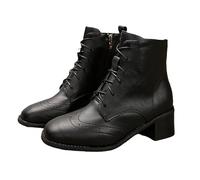 Women's Ankle Boots with Heel - Ankle High Lace-Up Boots with Side Zip Fashionable Short Boots Chunky Block Heel Leather Pin Women's Plain Retro Lace-Up Ankle Boots, black, 8 UK