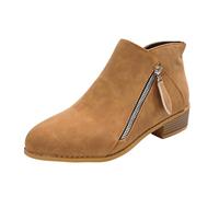 Women's Ankle Boots with Heel Brown Short Boots Women's Black with Side Zip Short Shaft Ankle Boots Western Boots Ankle Boots Abrasion Resistant Ankle Boots Slip-On Boots Women's Boots, brown, 6 UK