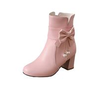Women's Ankle Boots with Heel, Elegant Boots for Women, Fashionable Winter Boots, High Heels Short Boots, Party Wedding Shoes, Slip-On Boots, Plain Dress Shoes, Ankle Boots with Zip, pink, 9 UK