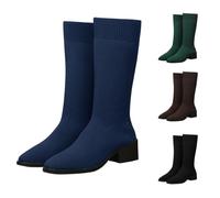 Women's Ankle Boots with Heel, Half Boots, Stretch Knitted Winter Boots | Elegant lace toe women's boots, comfortable slip-on boots, lightweight breathable transition boots for everyday office