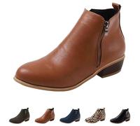 Women's Ankle Boots with Heel Leather - High Heels Women's Elegant Double Stitched Short Shaft Ankle Boots Faux Leather Western Boots Chelsea Boots Slip On Boots Riding Boots Winter Boots, brown, 4 UK
