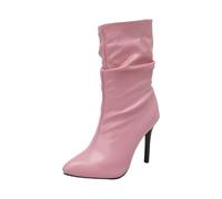 Women's Ankle Boots with Heel Leather Women's High Heels Boots Sexy Leather Boots Stilettos Slip-On Boots Elegant PU Earth Boots Half Shaft Chelsea Boots Stilettos Women's Boots, pink, 7 UK