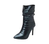 Women's Ankle Boots with Heel Leather Women's High Heels Boots Sexy Leather Boots Stilettos Slip-On Boots Elegant PU Earth Boots Half Shaft Chelsea Boots Stilettos Women's Boots, Green, 8.5 UK