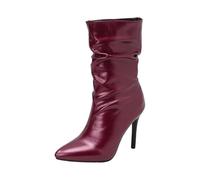 Women's Ankle Boots with Heel Leather Women's High Heels Boots Sexy Leather Boots Stilettos Slip-On Boots Elegant PU Earth Boots Half Shaft Chelsea Boots Stilettos Women's Boots, Wine Red, 7 UK