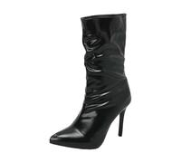 Women's Ankle Boots with Heel Leather Women's High Heels Boots Sexy Leather Boots Stilettos Slip-On Boots Elegant PU Earth Boots Half Shaft Chelsea Boots Stilettos Women's Boots, black, 7 UK