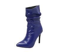 Women's Ankle Boots with Heel Leather Women's High Heels Boots Sexy Leather Boots Stilettos Slip-On Boots Elegant PU Earth Boots Half Shaft Chelsea Boots Stilettos Women's Boots, blue, 7 UK
