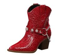 Women's Ankle Boots with Heel Platform Ankle Boots Carnival Half Boots, red