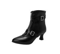 Women's Ankle Boots With Heel PU Leather High Heels Fashion Short Boots With Double Buckle Pointed Toe Booties With Zipper Women Elegant Evening Shoes(Black,7 UK)
