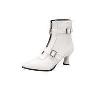 Women's Ankle Boots With Heel PU Leather High Heels Fashion Short Boots With Double Buckle Pointed Toe Booties With Zipper Women Elegant Evening Shoes(White,4 UK)