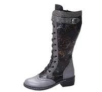 women's ankle boots with heel, trekking shoes, leisure boots, retro patchwork, buckle belt, ethnic style, embroidery, mid-high boots, durable, simplicity, shoes, Black, 8 UK