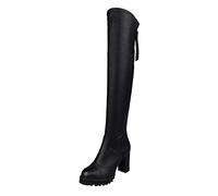 Women's Ankle Boots with High Heel, Overknee Boots, Women's Sexy, Riding Boots, Women's Black, Pure Colour, High Elasticity, Knee-High Boots, Comfortable Barefoot Shoes with Square Heel, black, 8 UK