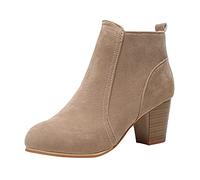 Women's Ankle Boots with High Heel Retro Round Toe Ankle Shoes Elegant Short Boots with Side Zip Fashion Square Heel Casual Boots Christmas Gifts for Women, khaki, 7 UK