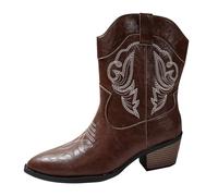 Women's Ankle Boots Womens Chelsea Boots Shoes Women Leather Large Size Shoes Children Autumn and Winter New European and American Thick Heel Embroidered Foot Warmest Womens Winter (Coffee,6)
