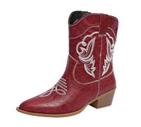 Women's Ankle Boots Womens Chelsea Boots Shoes Women Leather Large Size Shoes Children Autumn and Winter New European and American Thick Heel Embroidered Foot Warmest Womens Winter (Red,5)