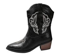 Women's Ankle Boots Womens Chelsea Boots Shoes Women Leather Large Size Shoes Children Autumn and Winter New European and American Thick Heel Embroidered Foot Warmest Womens Winter (Black,4)