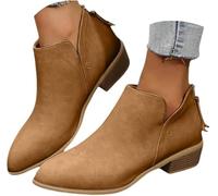 Womens Ankle Boots Women's Chunky Low Heel Comfortable Slip on Short Booties Casual Western V Cutout Toe Dressy Booties Fall Shoes Stacked Heel Pointed