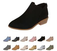 Womens Ankle Boots Women's Retro Heeled Orthopedic Ankle Boots Womens Arch Support Booties Slip On Pointed Toe Back Zipper Square Heel Nude Wide Fit Cowboy Suede Boot (Black, 4)
