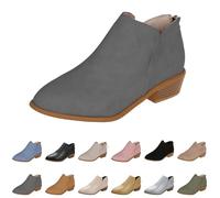 Womens Ankle Boots Women's Retro Heeled Orthopedic Ankle Boots Womens Arch Support Booties Slip On Pointed Toe Back Zipper Square Heel Nude Wide Fit Cowboy Suede Boot (Grey, 7)