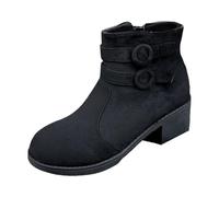 Women's Ankle Boots Womens Walking Short Boots Women's Ankle Boot Classic Side Zip Cover with Buckle Strap Comfortable Platform Round Toe Chunky Heel Comfort Fashion Boot Comfort System Black