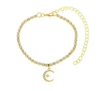 Womens Ankle Bracelet, Gold Elegant Tennis Anklets with Moon Pendant Foot Jewelry for Women Ladies, Length: 21.2+10CM