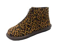 Women's Ankle Combat Boots Fashion Lace-up Winter Warm Booties Leopard Winter Zip Boots Outdoor Ladies Booties