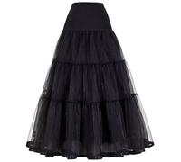 Women's Ankle Length Petticoat Long Wedding Half Slips Lady 1950s Retro Vintage Petticoat Lightweight Tulle Tutu Skirt Elastic High Waist A-Line Floor Length Ballet Underskirt Length 39"(Black,8)