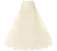Women's Ankle Length Petticoat Long Wedding Half Slips Lady 1950s Retro Vintage Petticoat Lightweight Tulle Tutu Skirt Elastic High Waist A-Line Floor Length Ballet Underskirt Length 39"(Ivory,18)