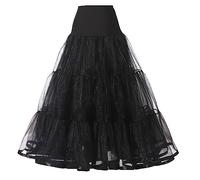 Women's Ankle Length Petticoats Long Plus Size Wedding Petticoat Slips Crinoline Underskirt for Prom Evening Wedding Dress - Black - S/M