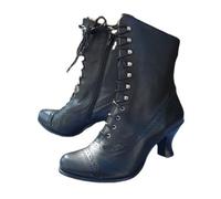 Women's Ankle Mid Calf Boots Round Toe Black Chunky Heel Lace Up Witch Boots for Ladies, Wedge Heel Vintage Granny Low Heel With Zipper (WX5-Black, 3.5)