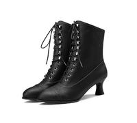 Women's Ankle Mid Calf Boots Round Toe Black Chunky Heel Lace Up Witch Boots for Ladies, Wedge Heel Vintage Granny Low Heel With Zipper (WX3-Black, 6)