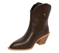 Women's Ankle Rain Boot Elastic Platform Slip on Waterproof Ankle Booties Side Zipper Casual Ladies Walking Boots Low Block Heel Pointed Toe Boot Shoes Coffee
