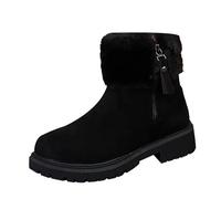 Womens Ankle Snow Boots With Side Zip, Womens Thick Sole Snow Boots Ankle, Thickened British-Style Booties Plain Minimalist Booties Versatile And Casual Shoes Comfortable Non-Slip Shoes