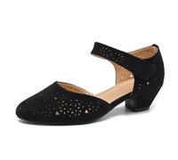 Women's Ankle Strap Cut Out Closed Toe Low Block Heels Pumps Retro Shoes Hook and Loop D'Orsay Comfortable Vintage Dressy Wedding Party Work Church Shoes, Black Suede, 4.5 UK
