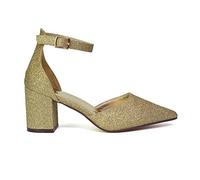 Womens Ankle Strap Low Mid Block Heels Ladies Mary Jane Pointed Toe Gold Court Shoes Sandals Size 7