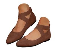 Women's Ankle Strap Suede Loafers Solid Color Pointed Toe Lightweight Flexible Soft Insole Dressy Vintage Casual Shoes Office Work Vacation Picnic Outdoor Daily Walk Footwear Brown