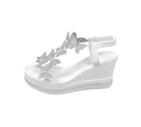 Women's Ankle Strap Wedge Sandals Chunky Wedges Casual Side Hollow Belt Buckle Flat Bottom Roman Shoes Women'S Summer Sandals Fashion Sandal Toe Tights for Tan Sandles (White,4)