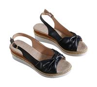 Women's Ankle Strap Wedges Platform Wedge Sandals Women's Casual Side Buckle Slope Bottom Roman Shoes Summer Fashion Ladies Sandals Ladies Slope Heel Tan Wedge Sandal Flat for (Black, 4.5)