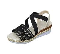 Womens Ankle Strap Wedges Shoes Closed Toe Sandals Women's Summer : Knitted Style Strappy Toe Exposing Heel Casual Sandals With Single Buckle Strappy Silver Woman Sandal Shoes Size 6 (Black,6)