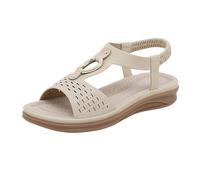 Womens Ankle Strap Wedges White Sandals Size 6 Women's Sandals Flat Comfortable Versatile Beach Shoes Summer Casual Toe Post Women Red Ladies Sandles Size 7 (Khaki,4)
