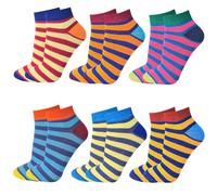 Womens Ankle Trainer Socks 6 Pairs Neon Striped Shoe Liners UK Size 4-7 | Soft breathable fabric with a comfortable stretch fit for everyday wear, sport and active lifestyles Low-cut Funky Stripes