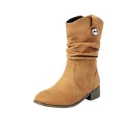 womens ankle wellies Ankle Boots Women Women's Modern Western Slouch Boots Cowboy Distressed Boot Flat Heel Riding With Side Zipper Bootie Shoes Wide Fit work shoes women Brown 4.5